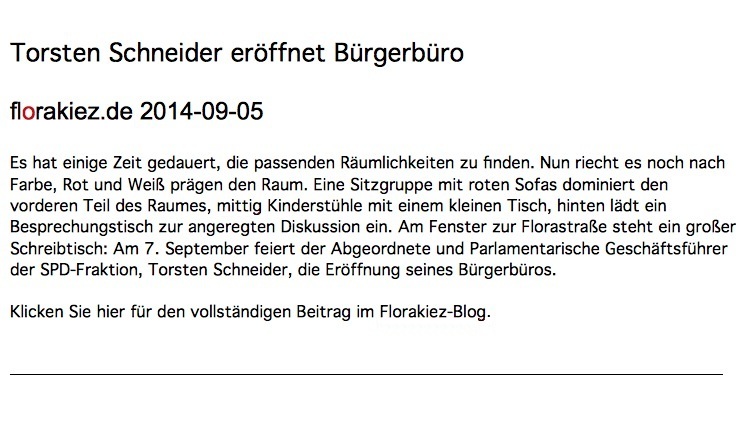 Der SPD-Abgeordnete Torsten Schneider eröffnet Abgeordnetenbüro im Florakiez